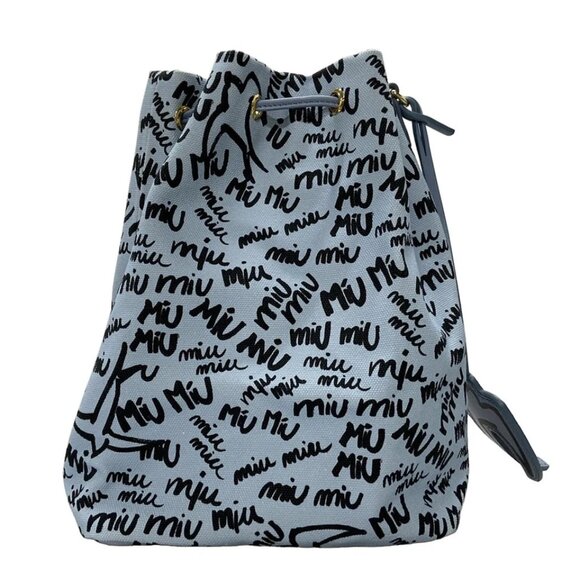 miumiu -  Light Blue Black Canvas Leather Pouch 208-081925 - Picture 2 of 6